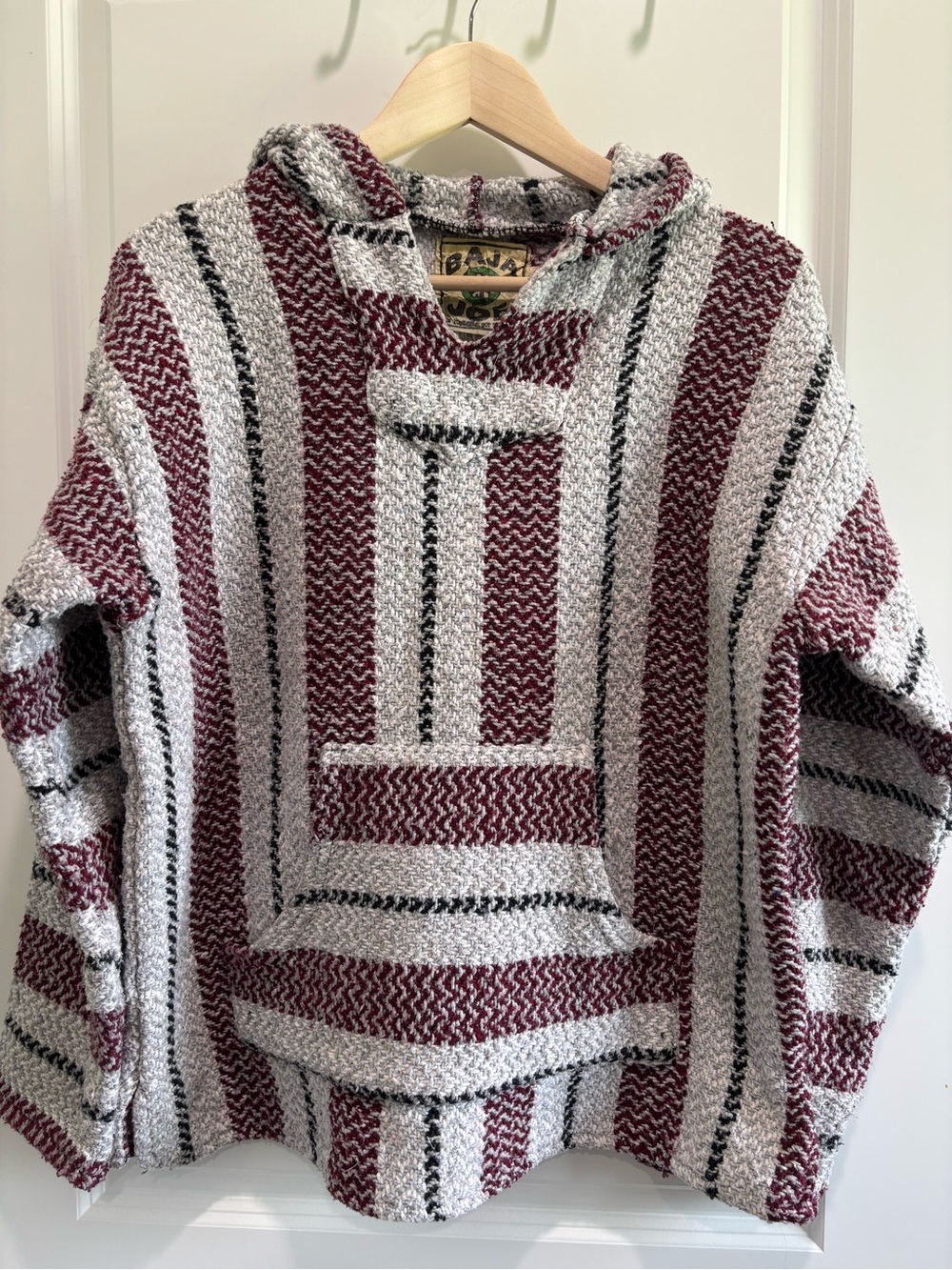 Striped Baja Hoodie in Burgundy & Cream